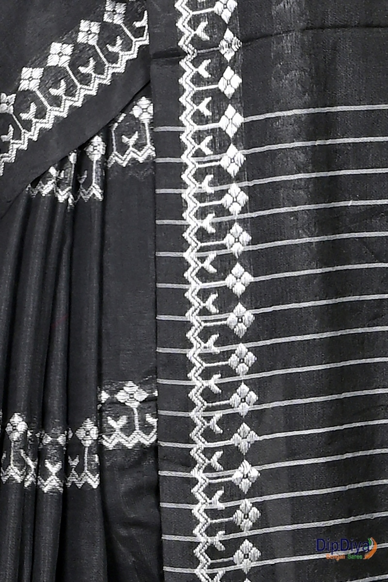 Black Cotton Blended Pareta Hand Loom Saree (307)